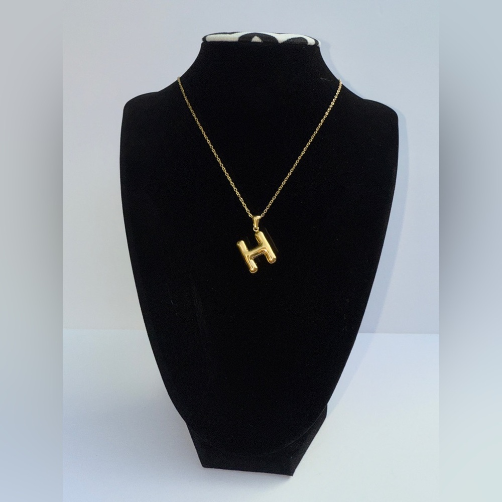 New Stainless Steel Gold Tone Initial Monogrammed Bubble Pendant Necklace